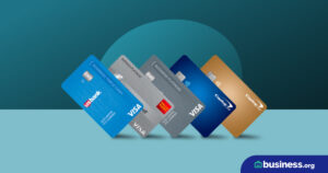 floating credit cards on abstract background